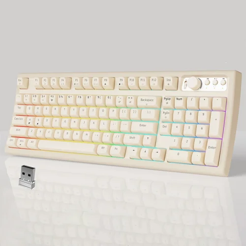 EWEADN V97 Cute Creamy Keyboard, Bluetooth/2.4GHz Gaming Keyboard Wireless with RGB Backlit, Rechargeable, Quiet, for PC Gamer