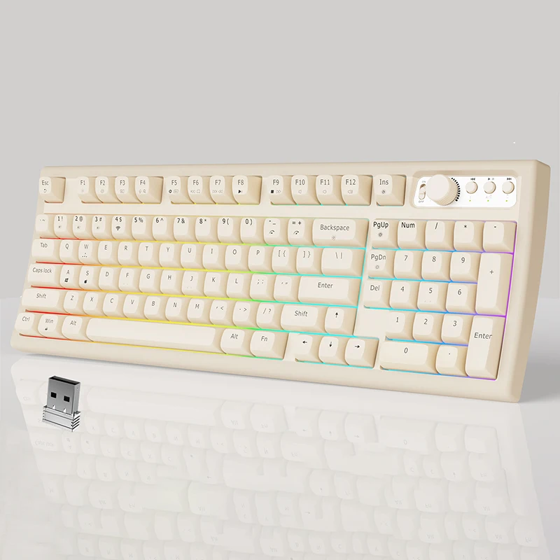 EWEADN V97 Cute Creamy Keyboard, Bluetooth/2.4GHz Gaming Keyboard Wireless with RGB Backlit, Rechargeable, Quiet, for PC Gamer