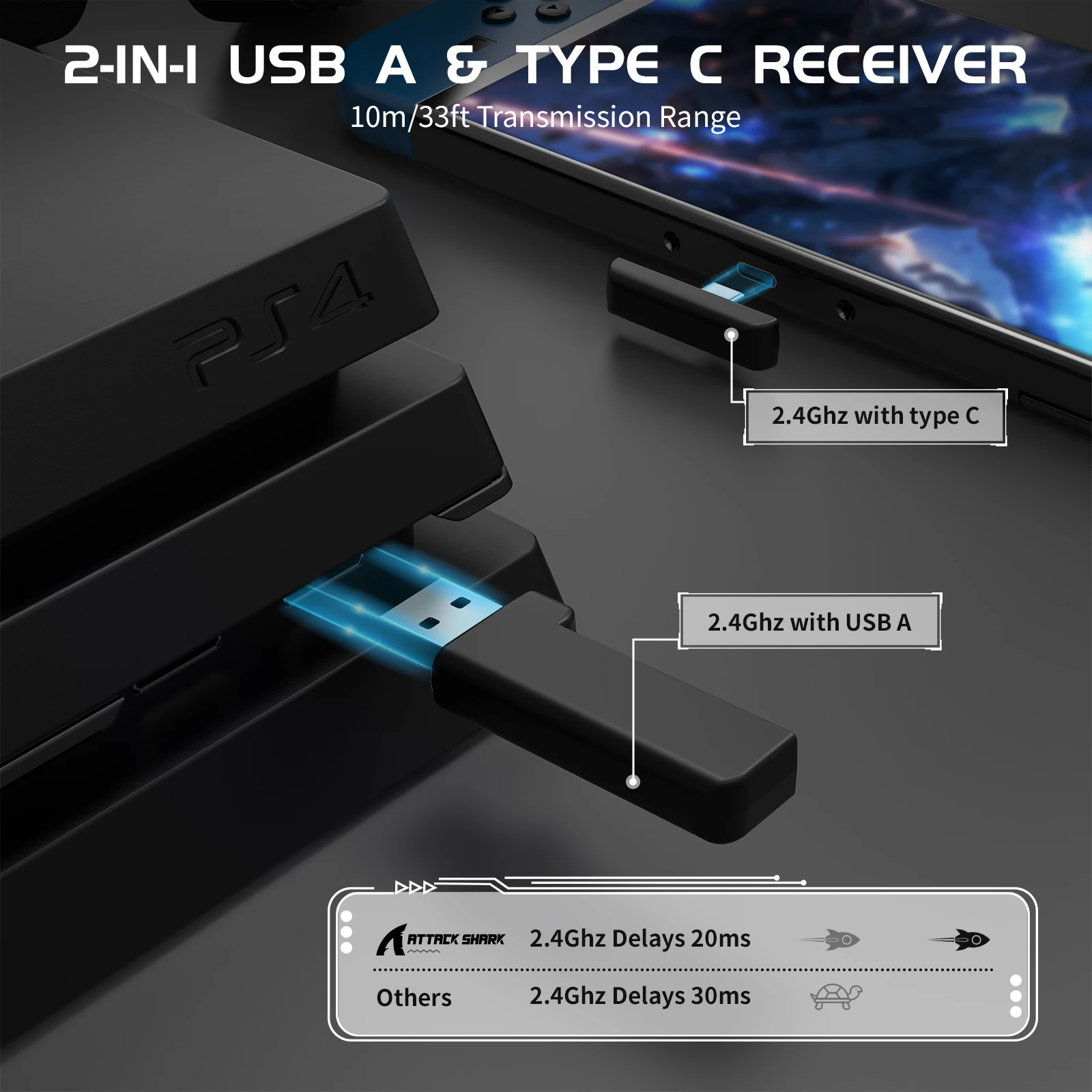 ATTACK SHARK L80 Ultra-Light Tri-Mode Gaming Headset Lightweight Wireless 600mAh battery for PC/PS4/PS5/Switch/Xbox - Image 3