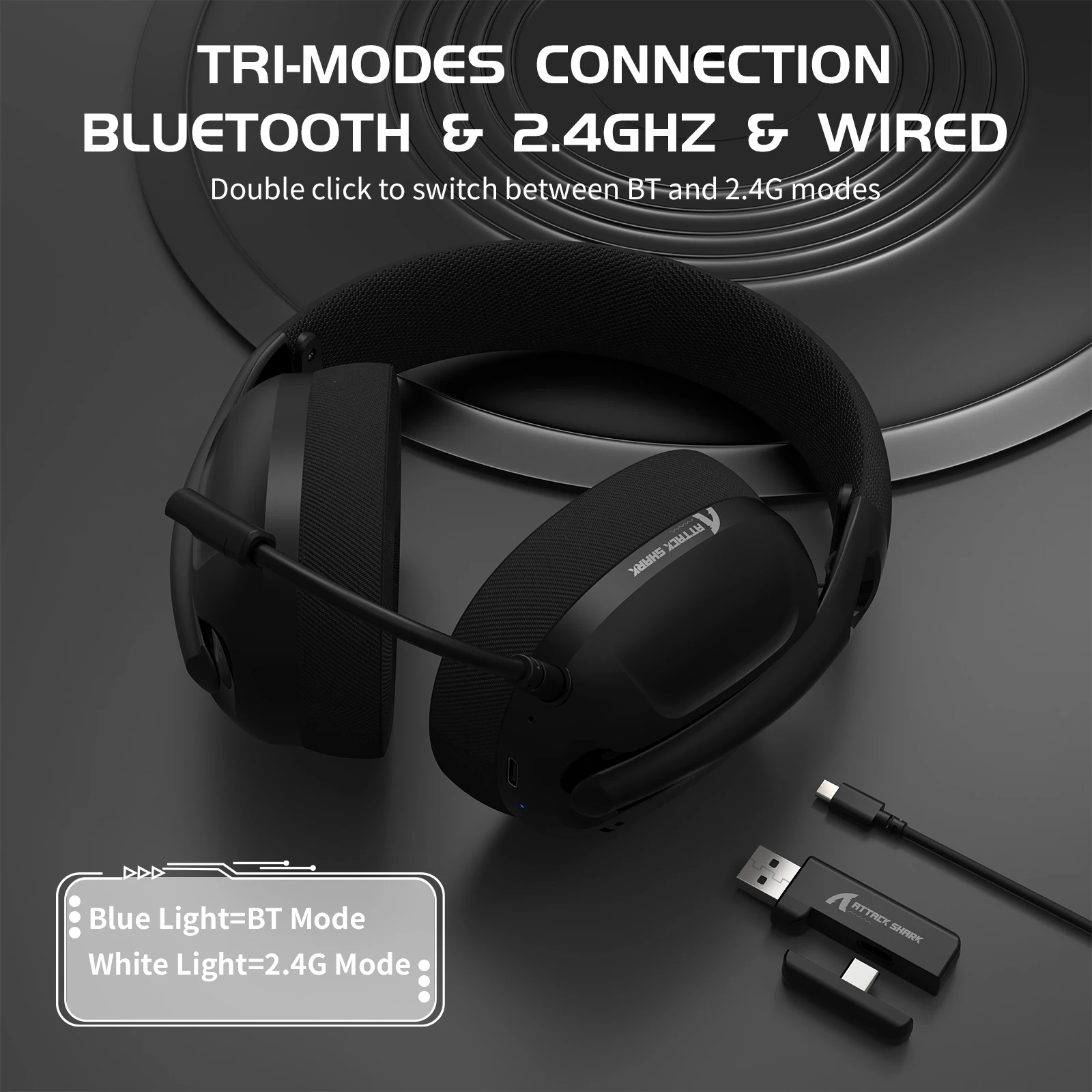 ATTACK SHARK L80 Ultra-Light Tri-Mode Gaming Headset Lightweight Wireless 600mAh battery for PC/PS4/PS5/Switch/Xbox - Image 2