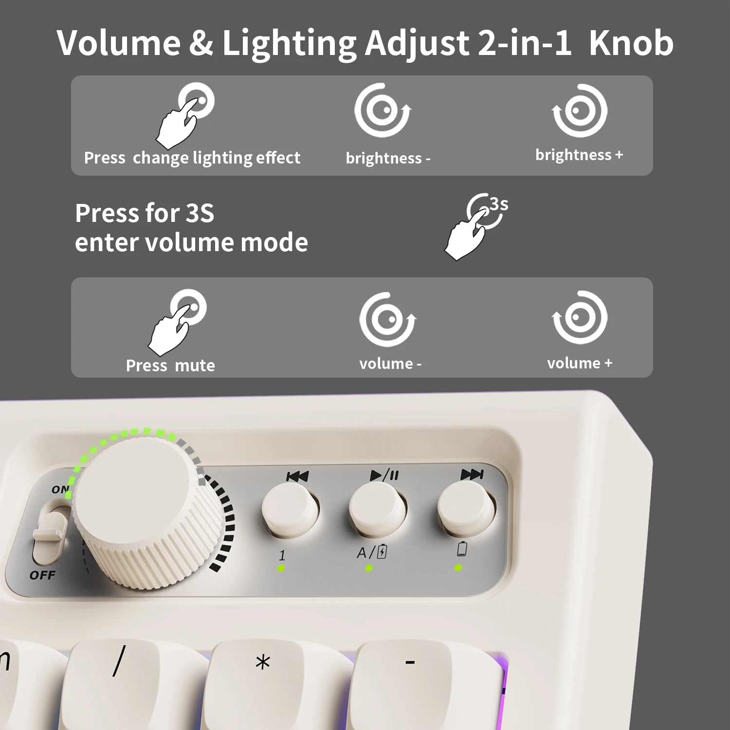 EWEADN V97 Cute Creamy Keyboard, Bluetooth/2.4GHz Gaming Keyboard Wireless with RGB Backlit, Rechargeable, Quiet, for PC Gamer - Image 5