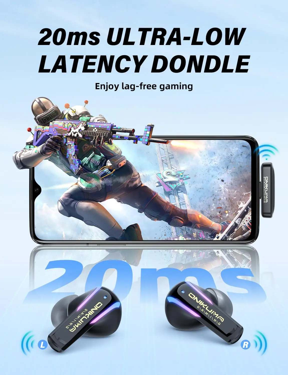 ONIKUMA T27 Earbuds Wireless Gaming with ENC Mic for PS5/4,Bluetooth Headphones for Phone, Pad, Laptop, Steam Deck, Switch - Image 2